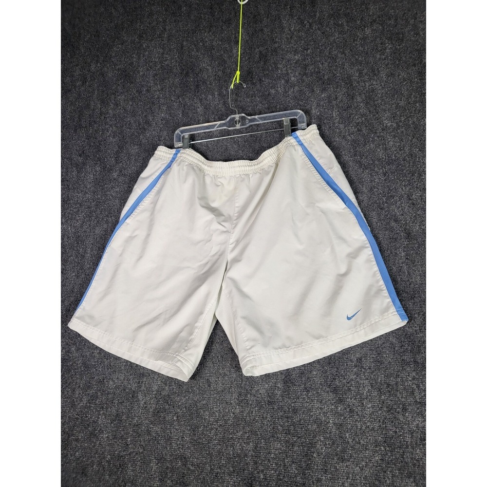 Nike Fit Dry Athletic Shorts Men XL White Blue Trim Running Gym Training‎ Active